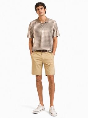 Ben Hogan Brown & White Striped 100% Cotton Golf Polo Shirt – Medium GUC